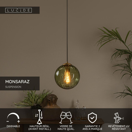 Lucide MONSARAZ - Suspension - Ø 25 cm - 1xE27 - Vert