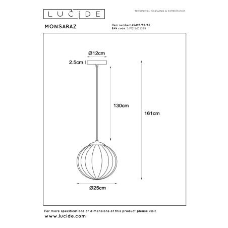 Lucide MONSARAZ - Suspension - Ø 25 cm - 1xE27 - Vert