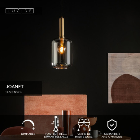 Lucide JOANET - Suspension - Ø 22 cm - 1xE27 - Fumé