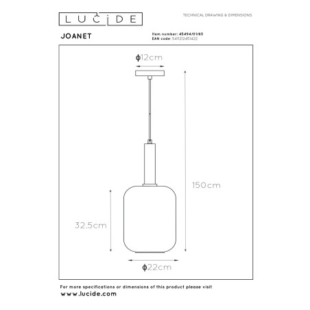 Lucide JOANET - Suspension - Ø 22 cm - 1xE27 - Fumé