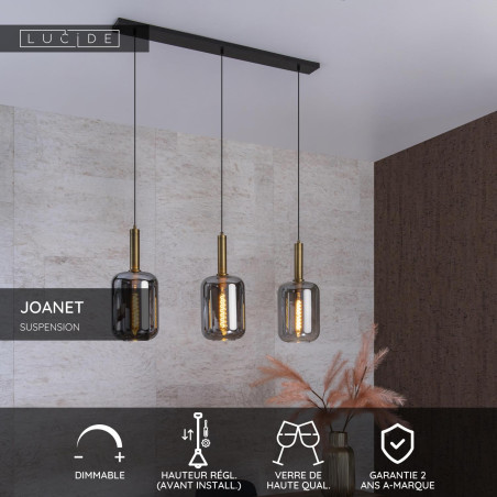 Lucide JOANET - Suspension - 3xE27 - Fumé