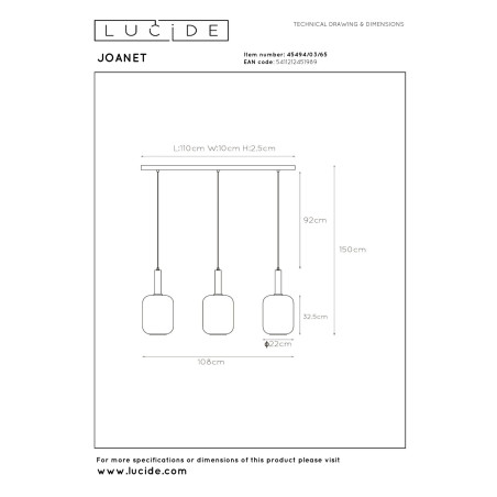 Lucide JOANET - Suspension - 3xE27 - Fumé