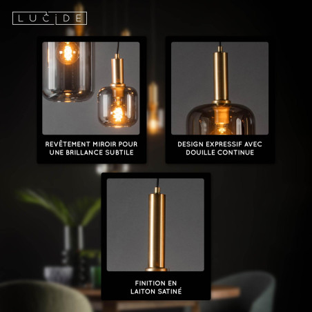 Lucide JOANET - Suspension - Ø 66 cm - 2xE27 - Fumé