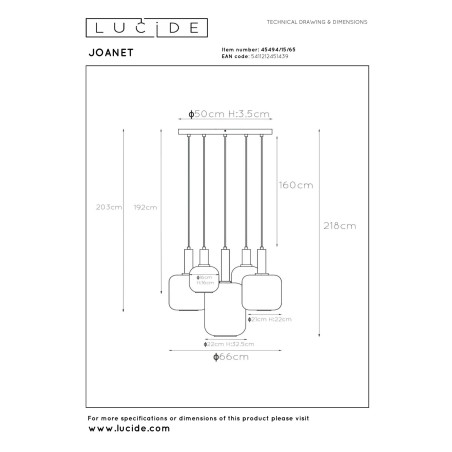 Lucide JOANET - Suspension - Ø 66 cm - 2xE27 - Fumé