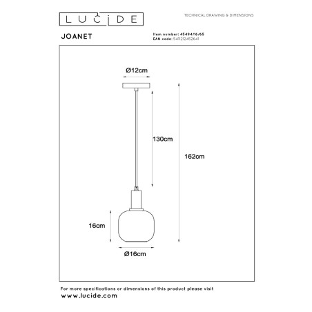 Lucide JOANET - Suspension - Ø 16 cm - 1xE27 - Fumé