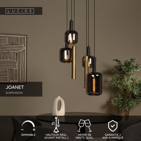 Lucide JOANET - Suspension - Ø 65 cm - 3xE27 - Laiton