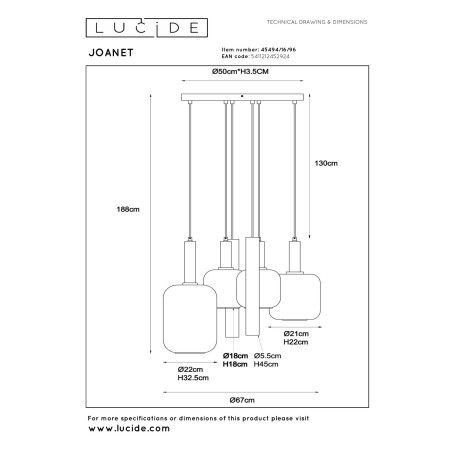 Lucide JOANET - Suspension - Ø 65 cm - 3xE27 - Laiton