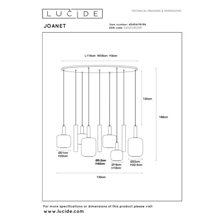 Lucide JOANET - Suspension - 4xE27 & 3xGU10 - Laiton