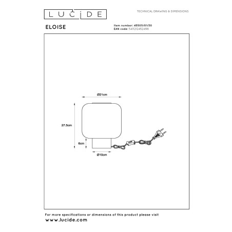 Lucide ELOISE - Lampe de table - Ø 21 cm - 1xE27 - Noir