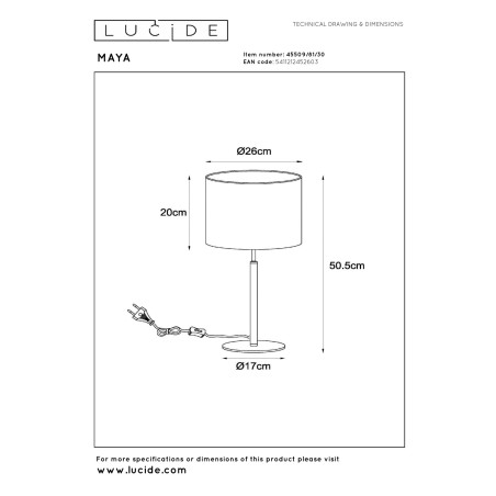 Lucide MAYA - Lampe de table - Ø 26 cm - 1xE27 - Noir