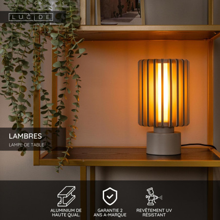 Lucide LAMBRES - Lampe de table - Ø 15 cm - 1xE27 - Taupe