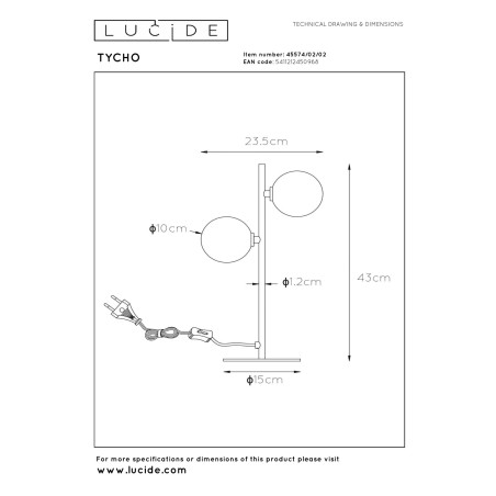 Lucide TYCHO - Lampe de table - 2xG9 - Or Mat / Laiton