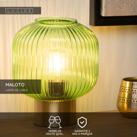 Lucide MALOTO - Lampe de table - Ø 20 cm - 1xE27 - Vert