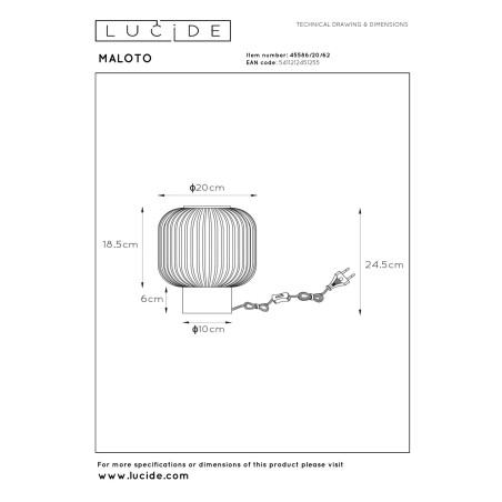 Lucide MALOTO - Lampe de table - Ø 20 cm - 1xE27 - Ambre