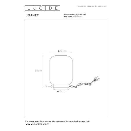 Lucide JOANET - Lampe de table - Ø 22 cm - 1xE27 - Fumé