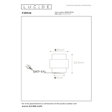 Lucide FIRMIN - Lampe de table - Ø 20 cm - 1xE27 - Or Mat / Laiton