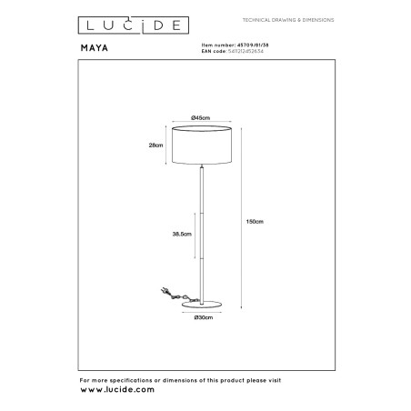 Lucide MAYA - Lampadaire - Ø 45 cm - 1xE27 - Crème