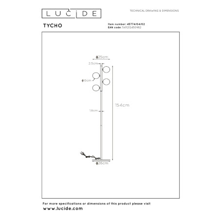 Lucide TYCHO - Lampadaire - 4xG9 - Or Mat / Laiton