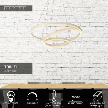 Lucide TRINITI - Suspension - Ø 80 cm - LED Dim. - 3000K - Blanc