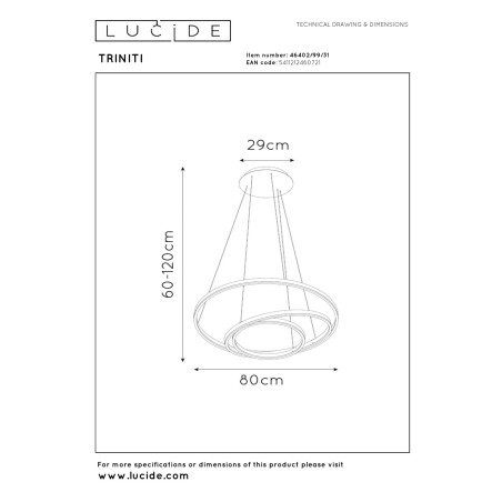 Lucide TRINITI - Suspension - Ø 80 cm - LED Dim. - 3000K - Blanc