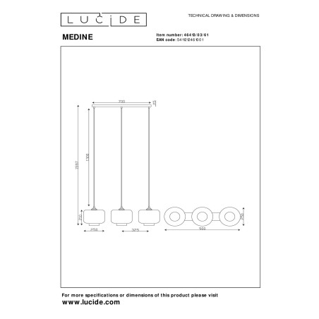 Lucide MEDINE - Suspension - 3xE27 - Opalin