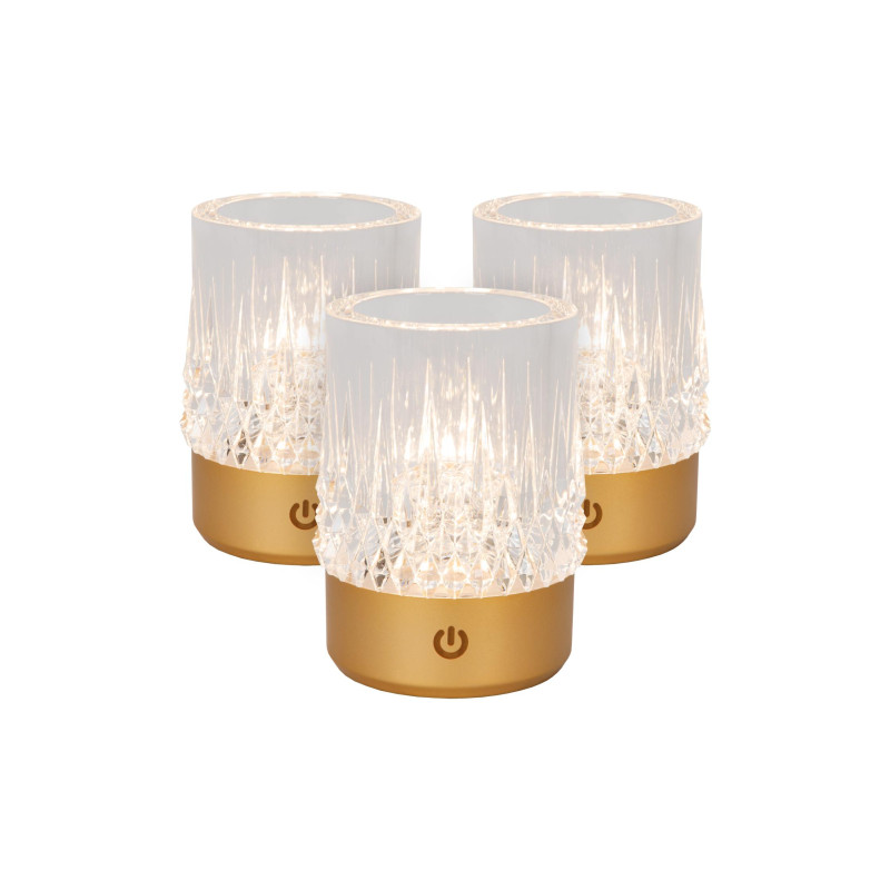 Lucide LILY - Lampe de table Rechargeable - Batterie/Piles - Ø 8 cm - LED 3 StepDim - 1x3W 2700K/3000K - Or Mat / Laiton -