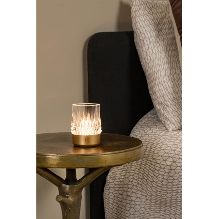 Lucide LILY - Lampe de table Rechargeable - Batterie/Piles - Ø 8 cm - LED 3 StepDim - 1x3W 2700K/3000K - Or Mat / Laiton -