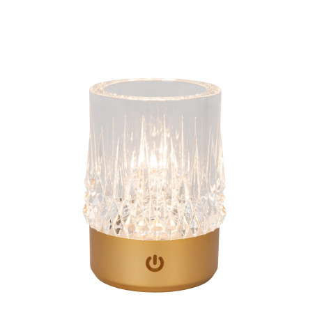 Lucide LILY - Lampe de table Rechargeable - Batterie/Piles - Ø 8 cm - LED 3 StepDim - 1x3W 2700K/3000K - Or Mat / Laiton -