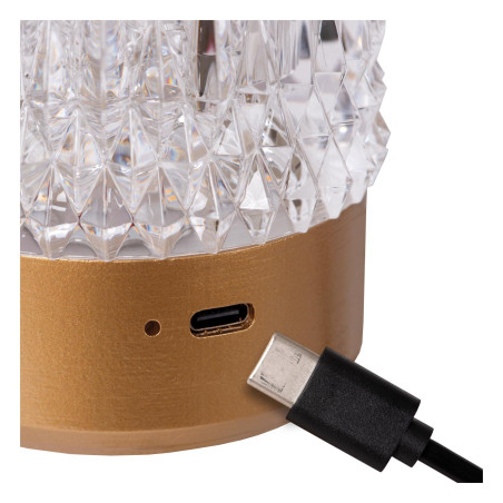 Lucide LILY - Lampe de table Rechargeable - Batterie/Piles - Ø 8 cm - LED 3 StepDim - 1x3W 2700K/3000K - Or Mat / Laiton -