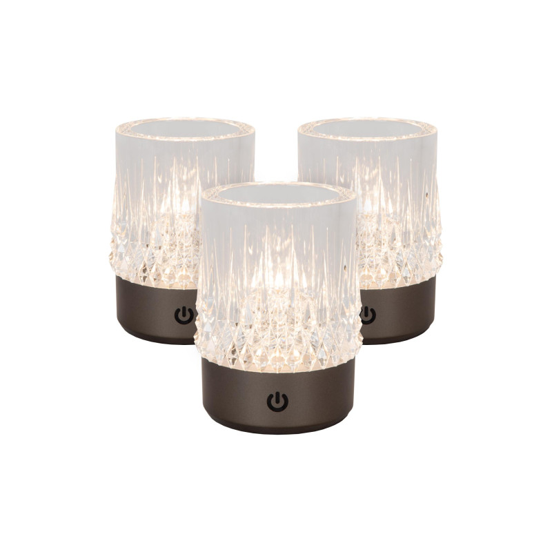Lucide LILY - Lampe de table Rechargeable - Batterie/Piles - Ø 8 cm - LED 3 StepDim - 1x3W 2700K/3000K - Canon Fusil - Ensemble