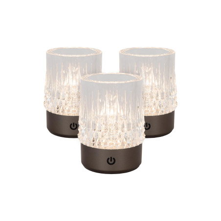 Lucide LILY - Lampe de table Rechargeable - Batterie/Piles - Ø 8 cm - LED 3 StepDim - 1x3W 2700K/3000K - Canon Fusil - Ensemble