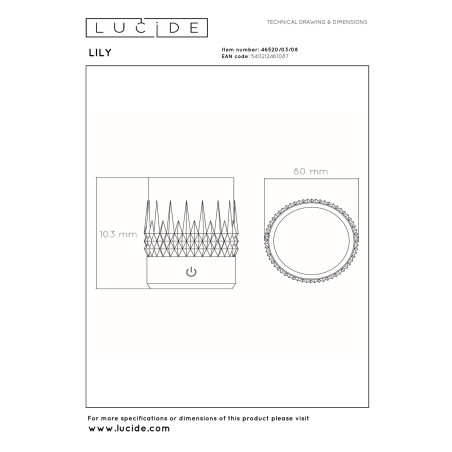 Lucide LILY - Lampe de table Rechargeable - Batterie/Piles - Ø 8 cm - LED 3 StepDim - 1x3W 2700K/3000K - Canon Fusil - Ensemble