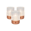 Lucide LILY - Lampe de table Rechargeable - Batterie/Piles - Ø 8 cm - LED 3 StepDim - 1x3W 2700K/3000K - Cuivre - Ensemble de 3