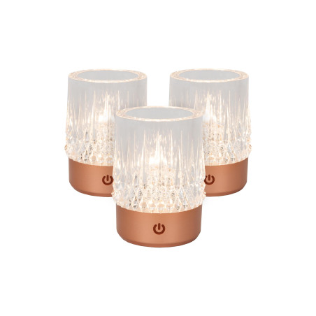 Lucide LILY - Lampe de table Rechargeable - Batterie/Piles - Ø 8 cm - LED 3 StepDim - 1x3W 2700K/3000K - Cuivre - Ensemble de 3