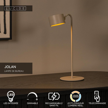 Lucide JOLAN - Lampe de bureau Rechargeable/Lampe à pince/Applique murale - Batterie/Piles - LED Dim to warm - 1x3,5W
