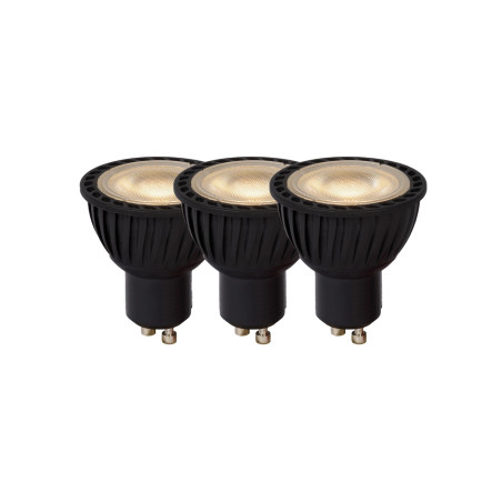 Lucide MR16 - Ampoule led - Ø 5 cm - LED Dim. - GU10 (MR16) - 3x5W 3000K - Noir - Ensemble de 3 - Réf. 49006/16/30