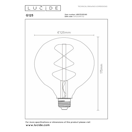 Lucide G125 - Ampoule filament - Ø 12,5 cm - LED Dim. - E27 - 1x4,9W 2700K - Transparent