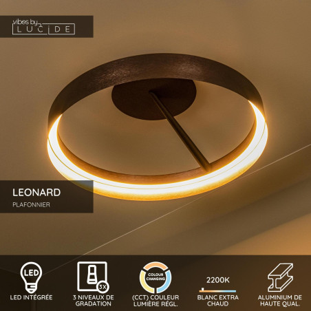 Lucide LEONARD - Plafonnier - Ø 54,5 cm - LED 3 StepDim - CCT - 1x35W 2200K/3000K - Café - Vibes
