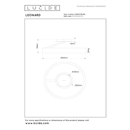 Lucide LEONARD - Plafonnier - Ø 54,5 cm - LED 3 StepDim - CCT - 1x35W 2200K/3000K - Café - Vibes