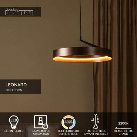 Lucide LEONARD - Suspension - Ø 54,5 cm - LED 3 StepDim - CCT - 1x36W 2200K/3000K - Café - Vibes