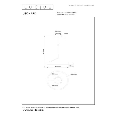 Lucide LEONARD - Suspension - Ø 54,5 cm - LED 3 StepDim - CCT - 1x36W 2200K/3000K - Café - Vibes