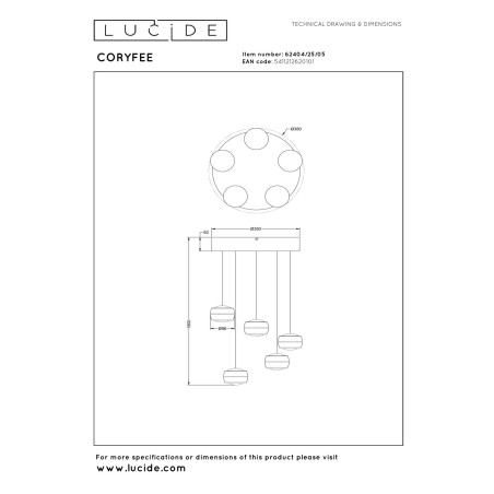 Lucide CORYFEE - Suspension - Ø 38 cm - LED Dim. - CCT - 5x6W 2200K/3000K - Champagne Couleur - Vibes