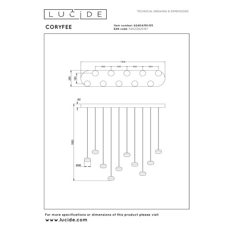 Lucide CORYFEE - Suspension - LED Dim. - CCT - 10x6W 2200K/3000K - Champagne Couleur - Vibes