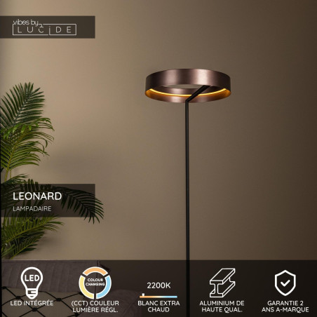 Lucide LEONARD - Lampadaire - Ø 40 cm - LED - CCT - 1x24W 2200K/3000K - Café - Vibes