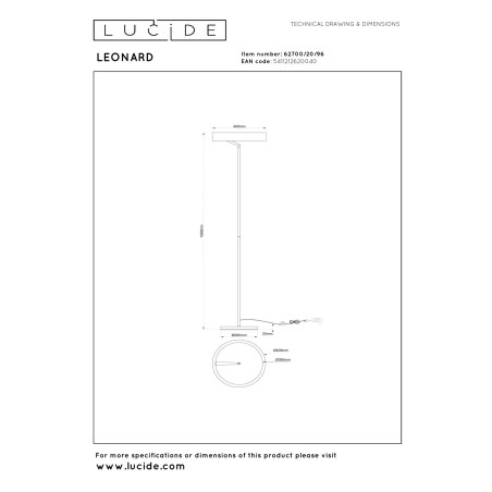 Lucide LEONARD - Lampadaire - Ø 40 cm - LED - CCT - 1x24W 2200K/3000K - Café - Vibes