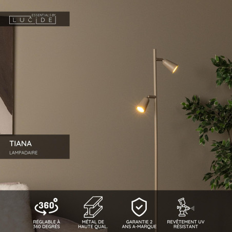Lucide TIANA - Lampadaire - 2xGU10 (MR16) - Taupe - Essential