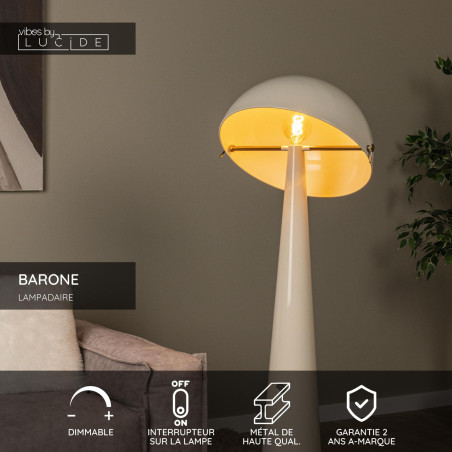Lucide BARONE - Lampadaire - Ø 52,6 cm - 1xE27 - Crème - Vibes
