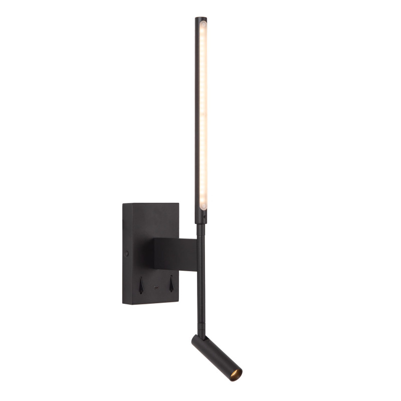 Lucide FINAN - Applique murale - LED - 2700K - Point de rechargement USB - Noir