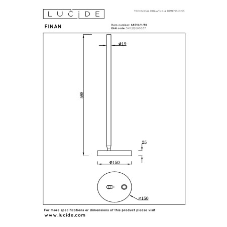 Lucide FINAN - Lampe de table - LED Dim. - 1x12W 2700K - Noir