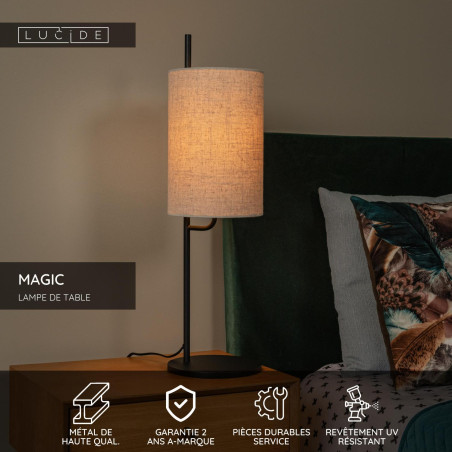 Lucide MAGIC - Lampe de table - Ø 18 cm - 1xE27 - Noir
